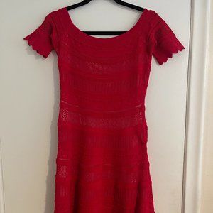 Foxiedox Red Lace Off Shoulder Knit Stretchy Mini Dress Size S